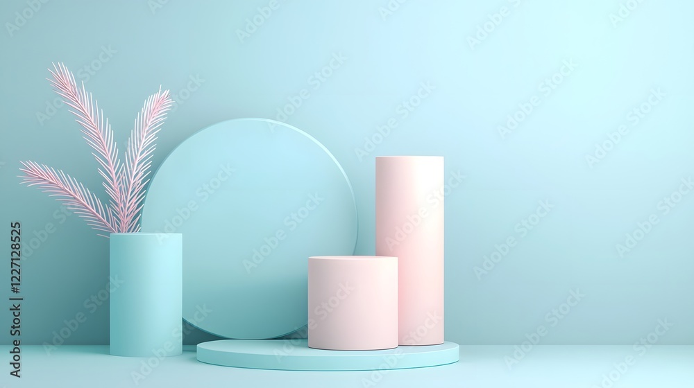 Poster Futuristic and Minimalistic 3D Business Graph with Smooth Cylinder Elements Designed with Soft Lighting and a Clean Blue Background for a Professional and Modern Look