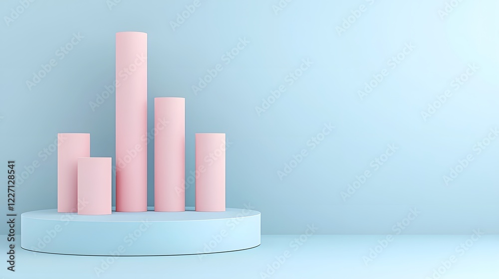 Poster A stunning and modern 3D business graph featuring smooth cylindrical elements designed with soft