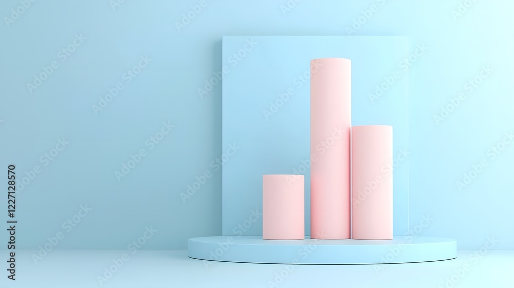 Fototapete Visually striking yet simple 3D bar graph representation using cylindrical elements placed on a gradient blue background with elegant lighting and a sleek minimalistic theme