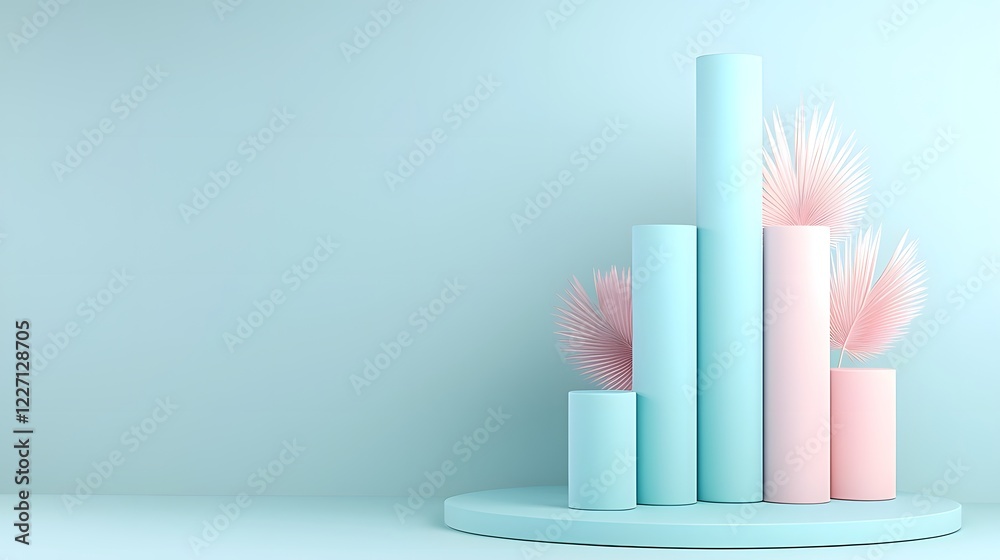 Leinwandbilder Visually striking 3D bar graph representation using cylindrical elements placed on a gradient blue background with elegant lighting and a sleek minimalistic theme  Suitable for data visualization