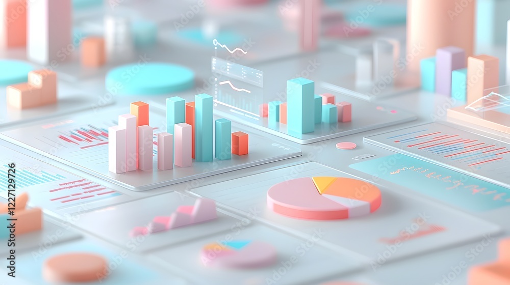 Aufkleber Futuristic 3D financial dashboard featuring a clean and modern design with vibrant color coded bar charts dynamic pie graphs