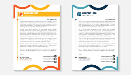 Corporate modern letterhead design template. creative modern letterhead design template for your project. Printable A4 size, Template. Elegant editable letterhead design. 2 color Option