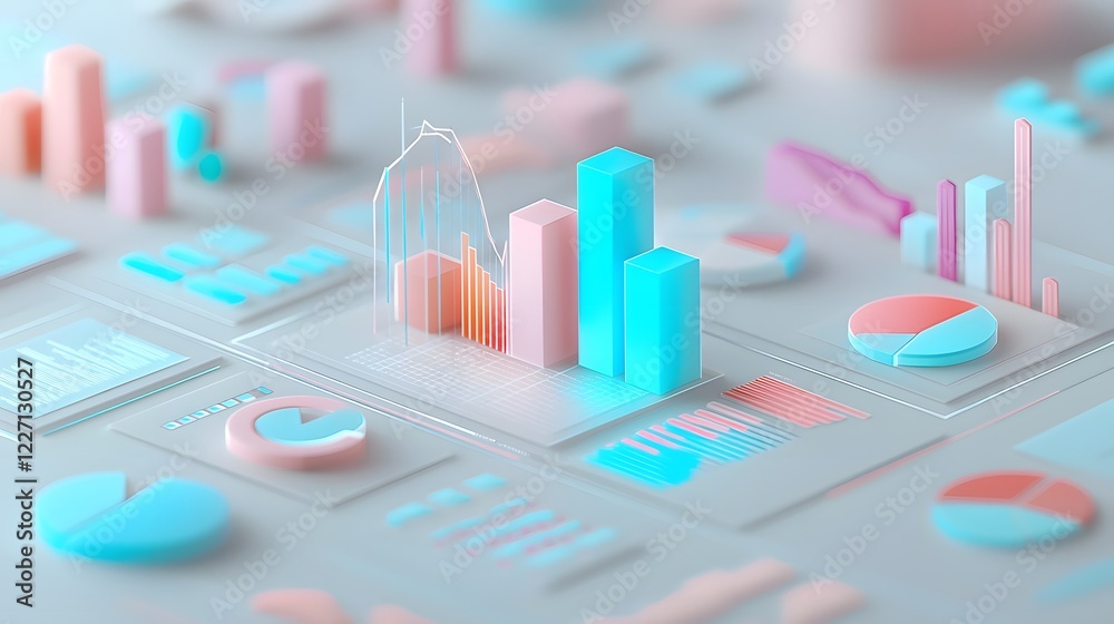 Aufkleber a captivating 3d economic dashboard filled with bright data charts financial trend lines and pie cha