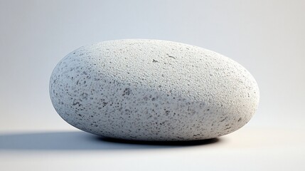 White stone rests on white background, studio shot, smooth texture, product display