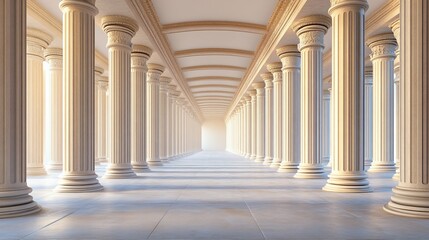 Sunlit Classical Colonnade Hallway Interior Architecture Design