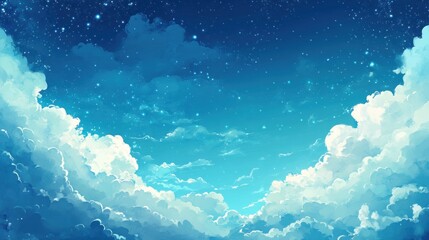 Serene Night Sky Above Fluffy White Clouds