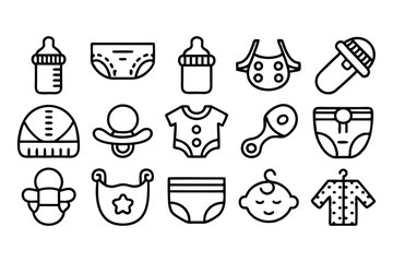 baby care editable stroke outline icons set isolat