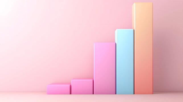 A high tech visualization of an ascending 3D bar graph with a glossy multicolored iridescent finish floating in a digital space symbolizing success performance improvement and cutting edge analytics