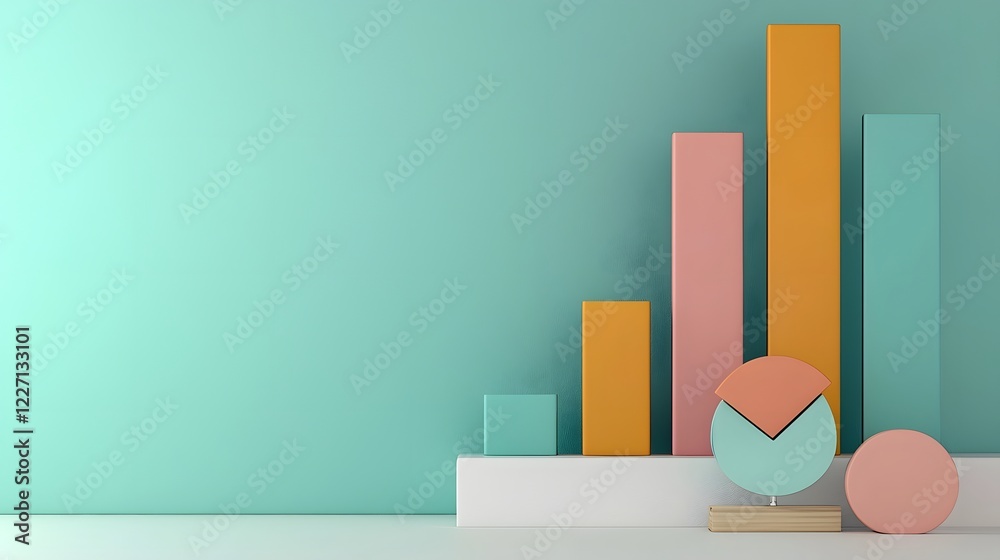 Leinwandbilder a modern conceptual 3d business chart with iridescent bar elements dynamically increasing in height 