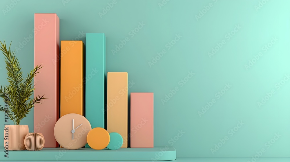 Poster Visually Striking 3D Financial Data Representation Featuring an Iridescent Bar Graph Rising to Highlight Economic Growth Corporate Success and Cutting Edge Technology