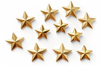 Obraz premium A beautiful arrangement of golden glitter stars on white background. Perfect for festive decorations or artistic designs featuring glitter stars.