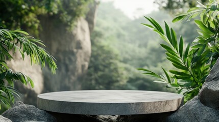 Serene Stone Platform Amidst Lush Greenery: A Tranquil Oasis