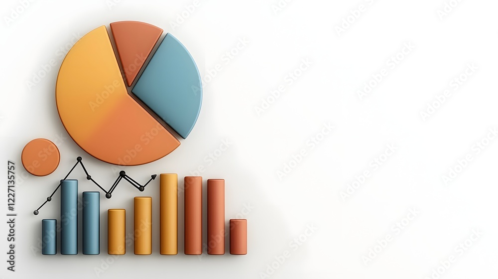 Aufkleber Futuristic 3D data visualization infographic composition featuring multicolored pie graphs ascending line charts and abstract digital elements