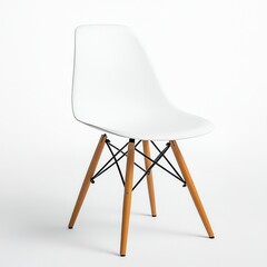 White plastic chair with wooden legs on white background. (3)