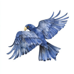 Fototapeta premium Watercolor painting of a blue parrot in flight.