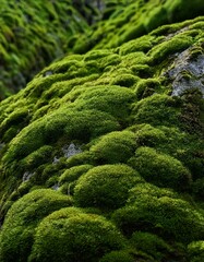 長年の湿気に覆われた岩の表面にびっしりと生えた苔