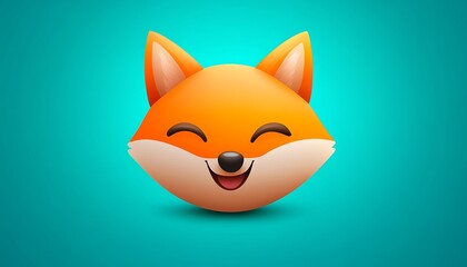 Obraz premium Bright orange fox emoji icon popping out on a vivid teal background
