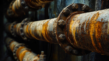 A network of interconnected rusty pipes