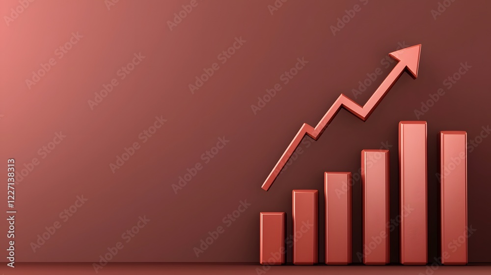 Poster A modern 3D rendered financial growth concept featuring a colorful bar chart with an ascending arrow placed on a simple gradient background for a sleek and professional look