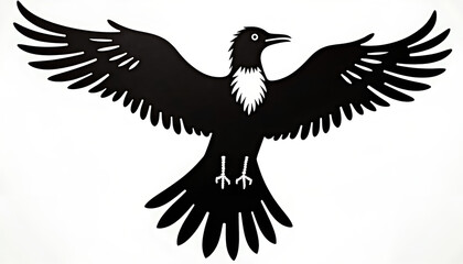 Obraz premium Black bird silhouette with spread wings on a white background for artistic and design concepts, copy space