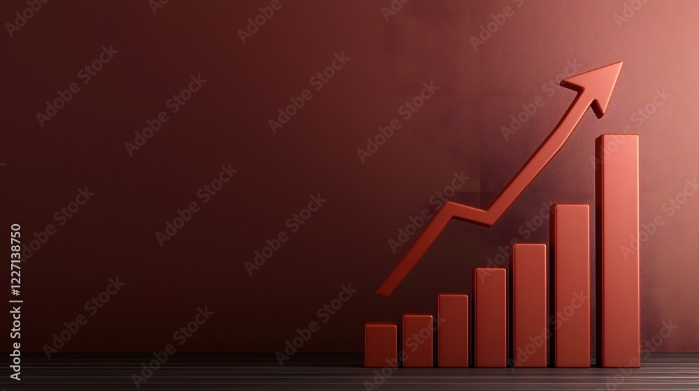 Aufkleber 3D financial analytics representation with glossy bar graphs in various colors and an ascending arrow emphasizing business expansion and profitability on a clean abstract backdrop