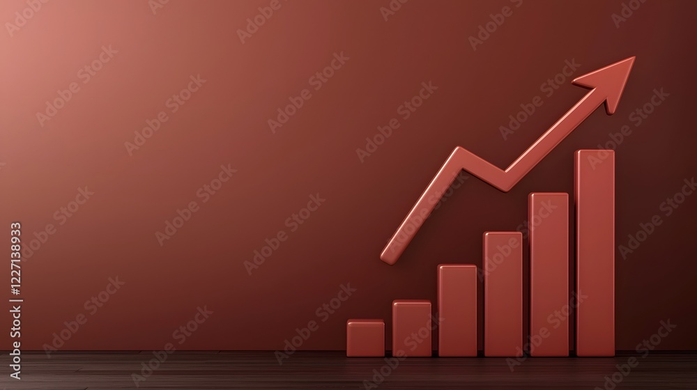 Poster Visually Engaging 3D Business Success Concept with Bold Colorful Bar Chart and Dynamic Upward Pointing Arrow Representing Revenue Increase and Corporate Achievements