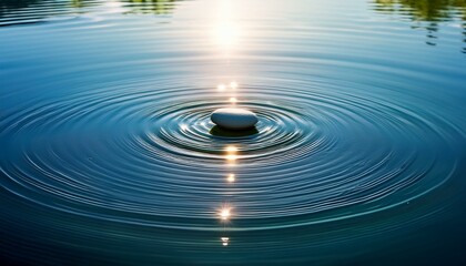 静かな池の水面に小石が落ちた瞬間、同心円状の波紋が広がるテクスチャ