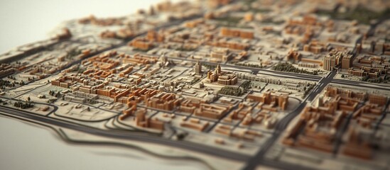 Cityscape model, detailed urban design, aerial view, architectural planning, presentation