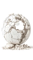 Obraz premium A cracked globe rests on a pile of debris, symbolizing fragility and the impact of environmental degradation.