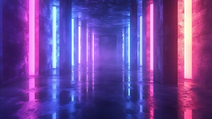 Futuristic Neon Tunnel with Pink and Blue Lights