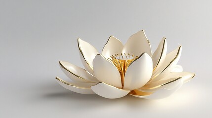 Elegant gold-rimmed white lotus blossom on minimalist background; spa, beauty, serenity