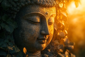 Serene Buddha statue sunset garden peace (1)