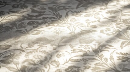 Obraz premium Sunlight streams across floral fabric, creating shadows; interior design texture