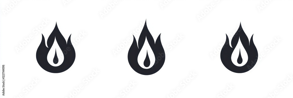 Fototapete flame icon design with three variations symbolizing heat and energy creation. generative ai