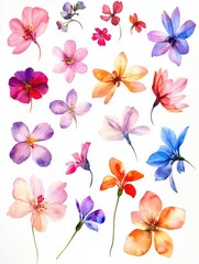 Flower watercolors with bright colors and detailed petals