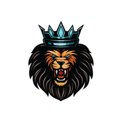 A majestic lion's head roars, adorned with a futuristic digital crown, emitting vibrant energy.  Exuding power and technological dominance.