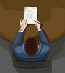 lawyers bussines man in suit signing up contract list on table boss paper treaty document isolated on white background