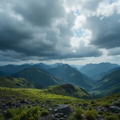 Fototapeta premium Dramatic Mountain Range Landscape Under a Cloudy Sky