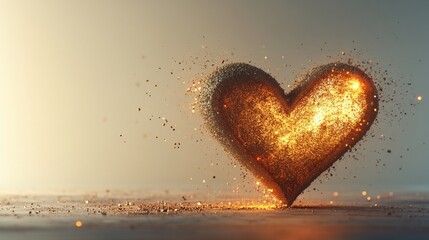 Fototapeta premium Golden heart exploding, particles, light, background, love
