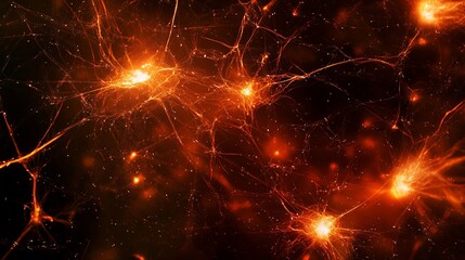 Fototapeta premium Fiery neural network, abstract digital art, glowing background, science concept
