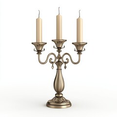 Elegant Antique Gold Candelabra with Three Candles Ornate Design Home Decor