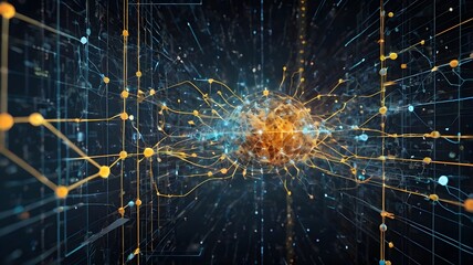 Obraz premium Futuristic big data technology and AI neural network illustration.