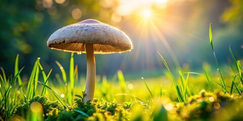 Close-up of Field Mushroom (Agaricus campestris) in Meadow, Edible Fungus