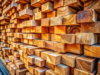 Fototapeta premium Close-up of Stacked Square Wooden Beams for Construction - Building Material