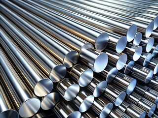 Close-up of Stacked Stainless Steel Rods: Industrial Metal Texture