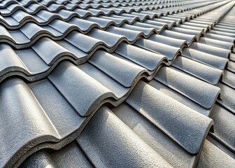 Close-up Texture of Grey Wavy Fiberglass Cement Roof Tiles