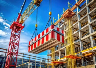 Construction Site Safety: Red & White Warning Tape, Crane Lift, Dropped Object Prevention