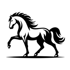Clean black and white vector silhouette of horse on white background