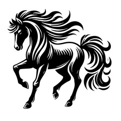 Clean black and white vector silhouette of horse on white background