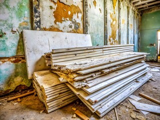 Obraz premium Decaying Gypsum Board Sheets: Indoor Construction Waste